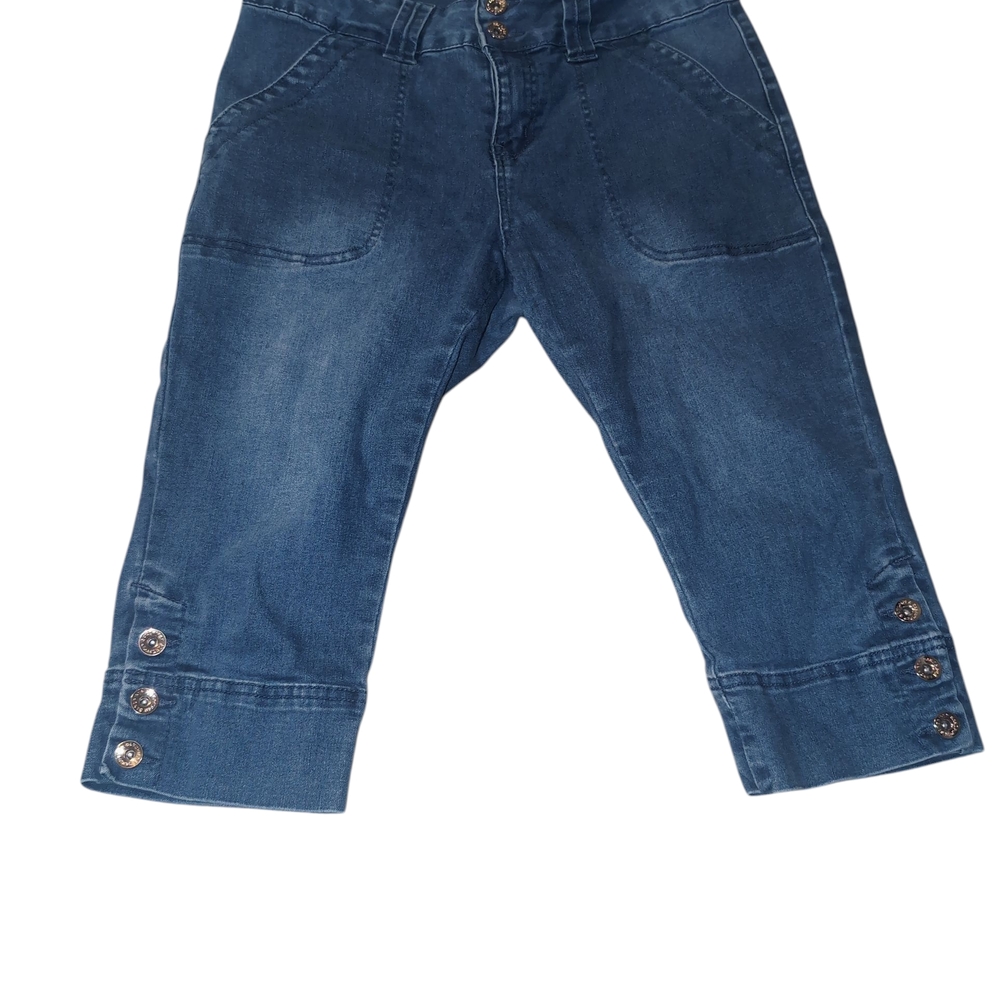 Sandpiper 10P Capri Women's Blue Jeans With Gold Button Detail